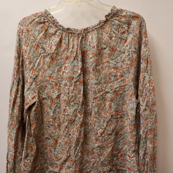 Patrons of Peace Peasant Blouse Fuffle Tie Front, Elastic Sleeves Sz L - Picture 8 of 14
